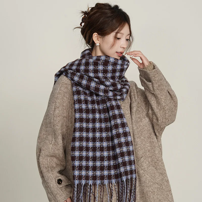 Новый клетчатый шарф USPOP в Корейском стиле с ромбовидным узором для женщин осенне-зимние толстые теплые большие шарфы шаль