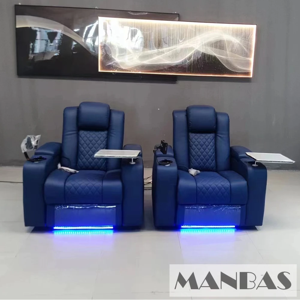 MINGDIBAO Dual Motors Leather Sofa with Electric Recliner, Massage, Refrigeration Cup Holders, USB and Storages for Living Room