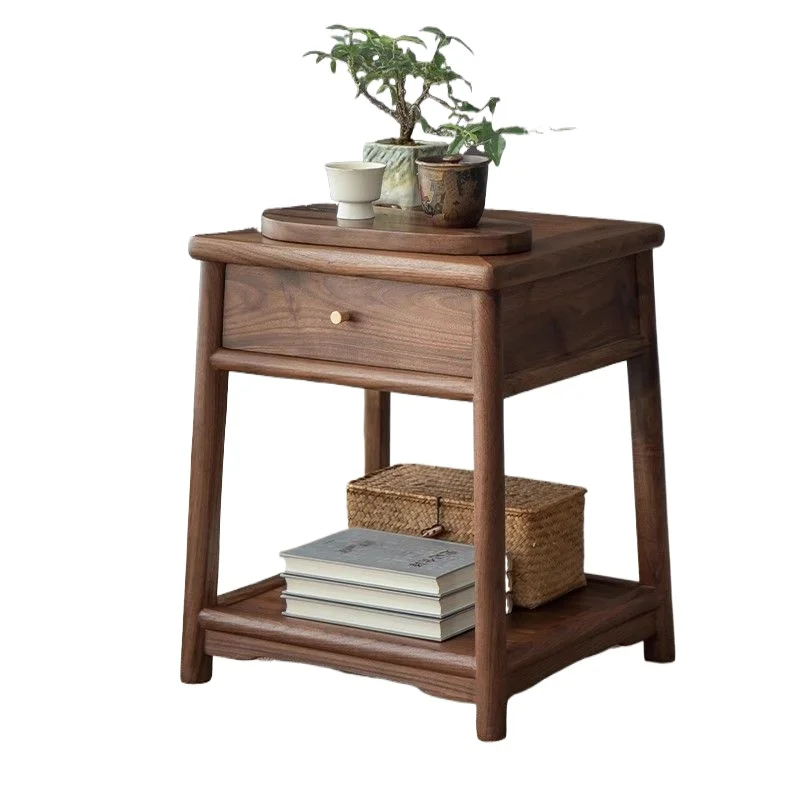 

Black walnut solid wood edge table New Chinese sofa side cabinet Bedside small table Designer small coffee table