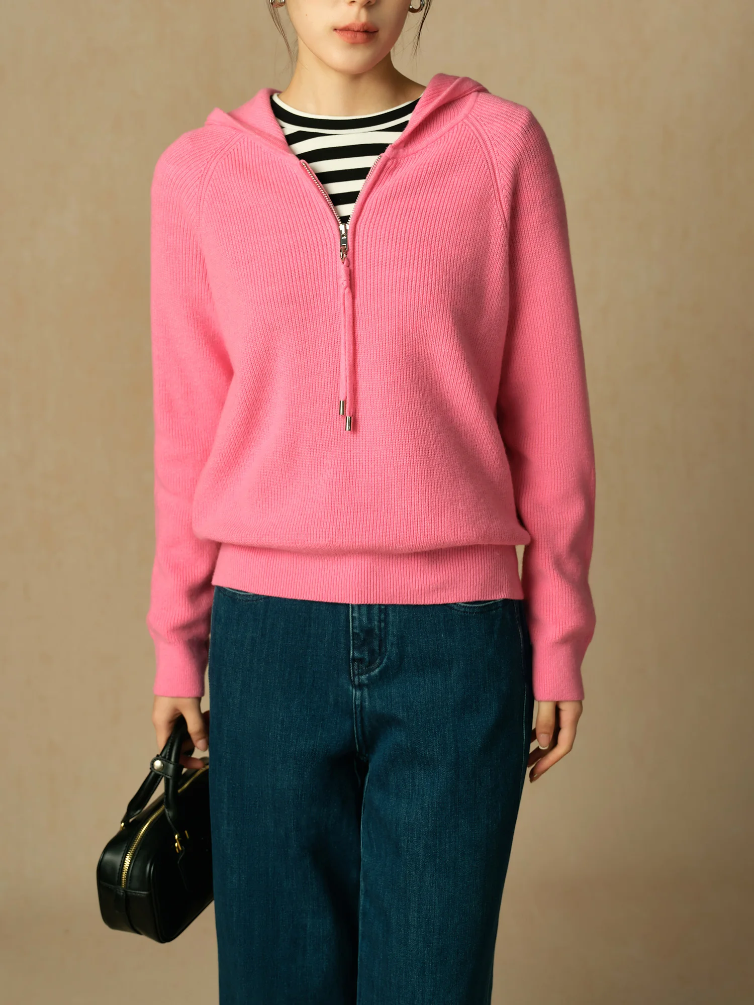 DUSHU Plus Size Casual Hooded Knitted Sweater 2024 Winter New Product Commuter Versatile Zipper Sweater 24DS84444
