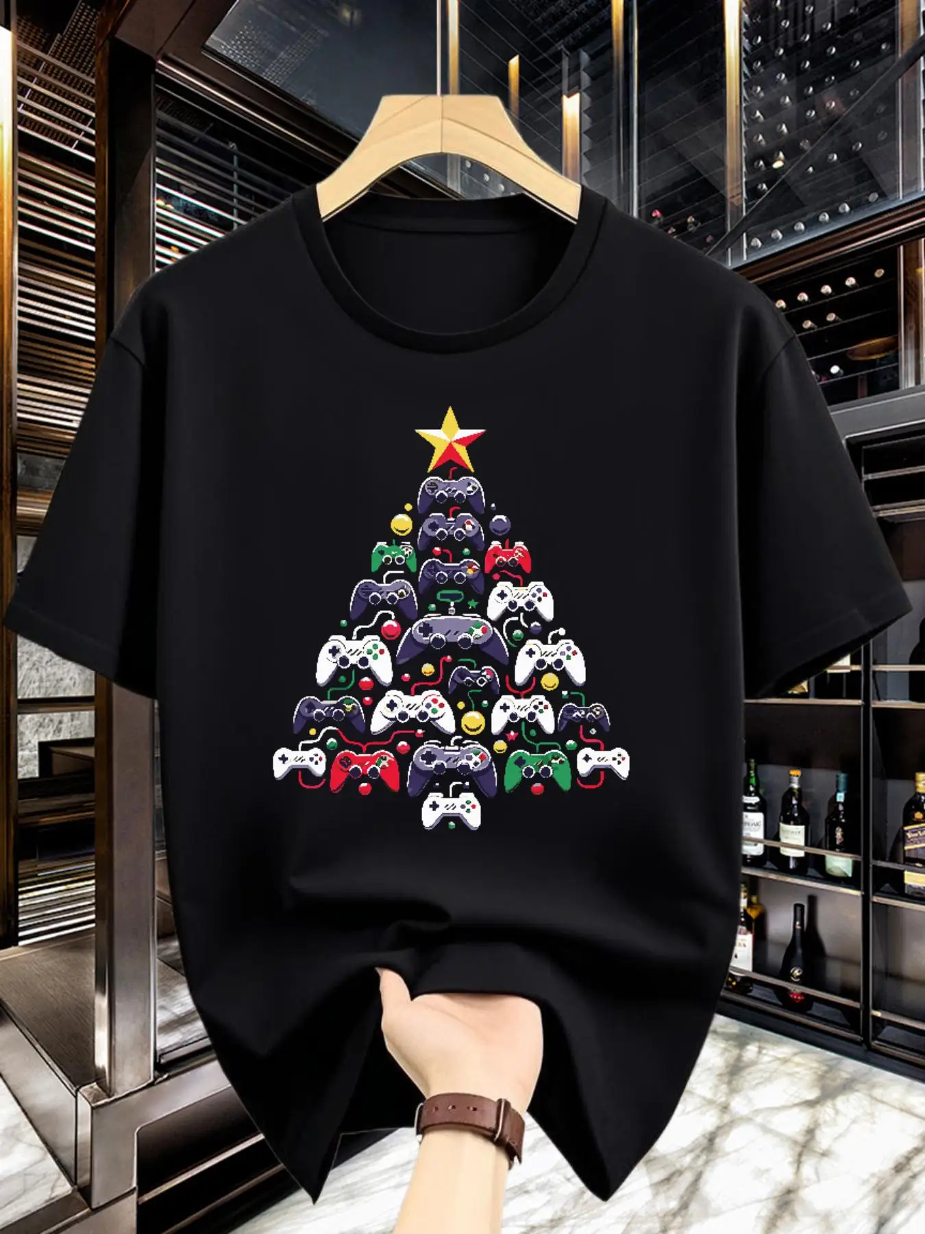 

Женская рождественская игровая футболка с принтом контроллера и дерева — быстросохнущая повседневная футболка с короткими рукавами и круглым вырезом, праздничный наряд для вечеринки