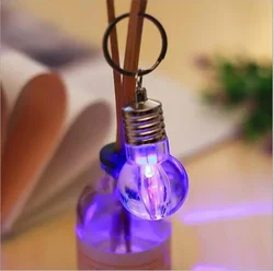 LED Flashlight Light Bulb Key Ring Mini Led Colorful Light Bulb Shaped Keychain Lamp Rainbow Color Pet LED Luminous Pendant Gift