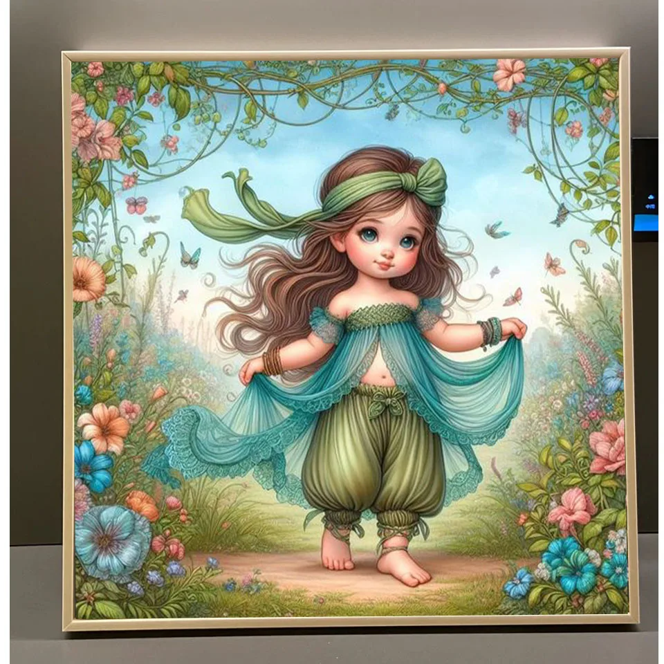 Gemstone Painting Kit 5D DIY Barefoot Little Girl Rhinestone Ten Embroidery Handmade Mosaic Home Decoration Gifts