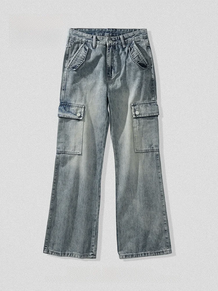 

Retro American Waed Workwear Jeans Men's Spring Autumn Loose Straight Multi ket Cool Flared Pants Youth Faion