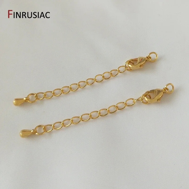 18K Gold Plated Brass Lobster Clasps 56mm Tail Extender Chains Link Jump Rings Connector For DIY Jewelry Making Supplies