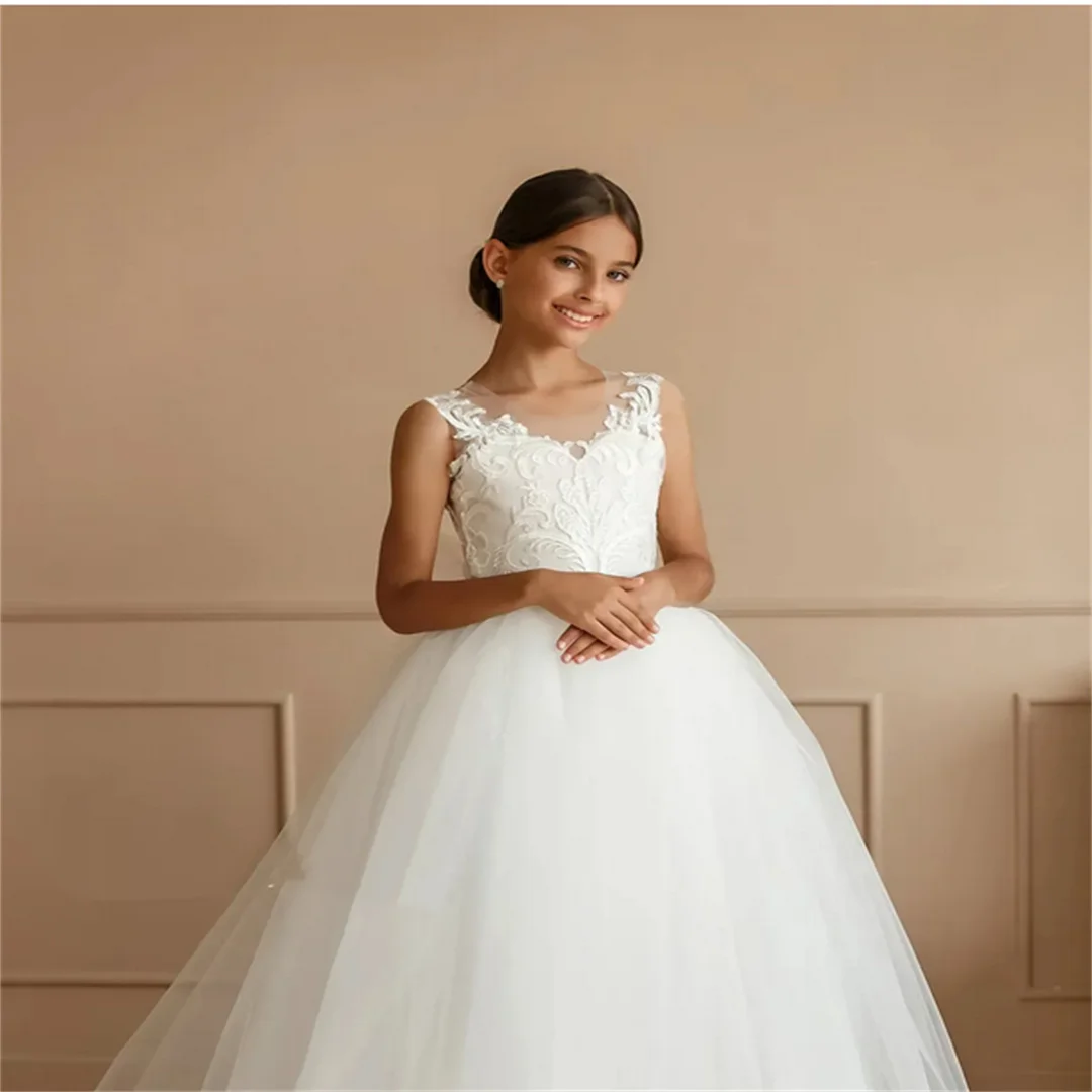 Princess Flower Girl Dress 2025 A Line Tulle Lace Toddler First Communion Gowns Little Kids Infants Christening Baptism Junior