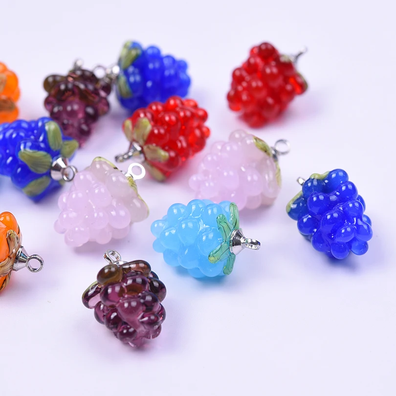 3/6Pcs Mix Colors Glass Cute Grape Pendant Colorful Lampwork Fruit Dangle Charms For Jewelry Earrings Necklaces Ornaments Bulk