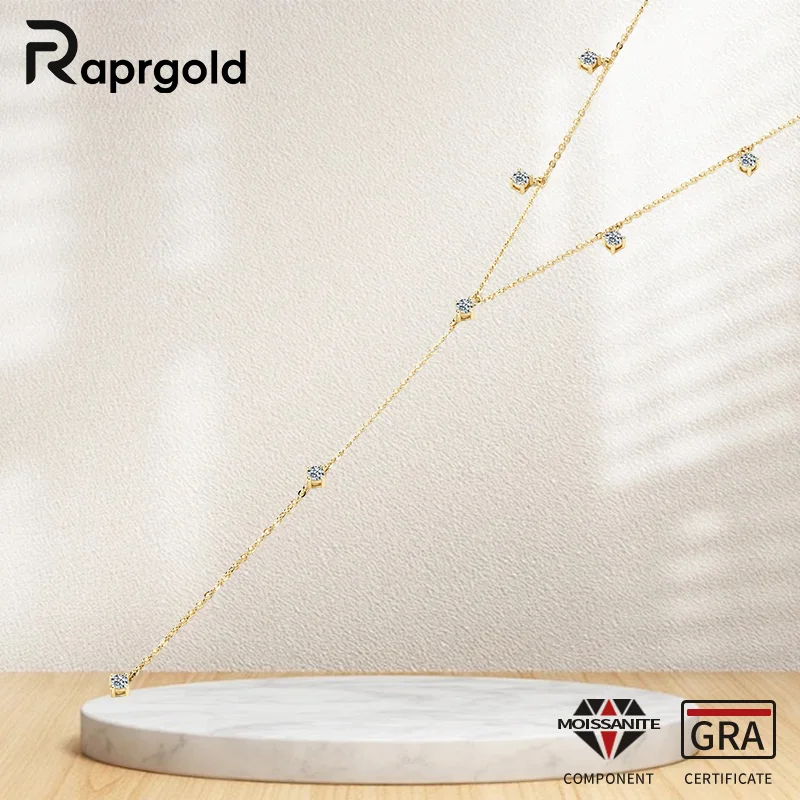 

RAPRGOLD Certified 3mm Round Moissanite Y-shaped Pendant Necklaces for Women S925 Sterling Silver Necklace Chains Jewelry Gift