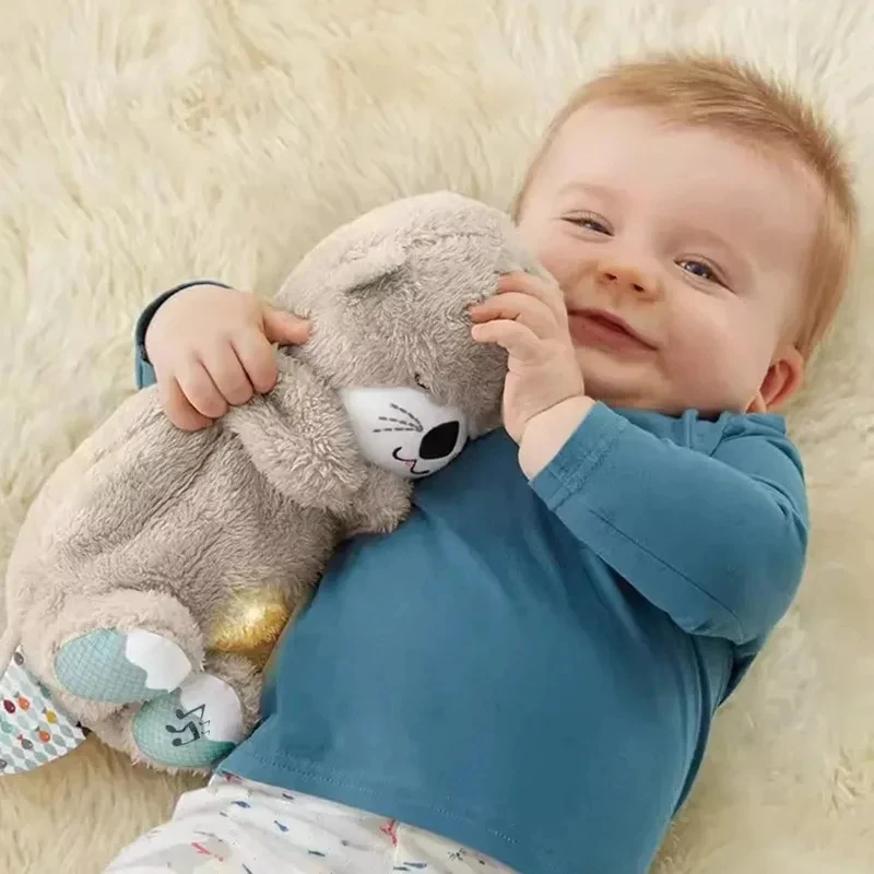 Consolador de pelúcia com coelho respiratório, boneca conciliada, brinquedo musical pacífico com aliviar tensão e ansiedade para o bebê, tempo de