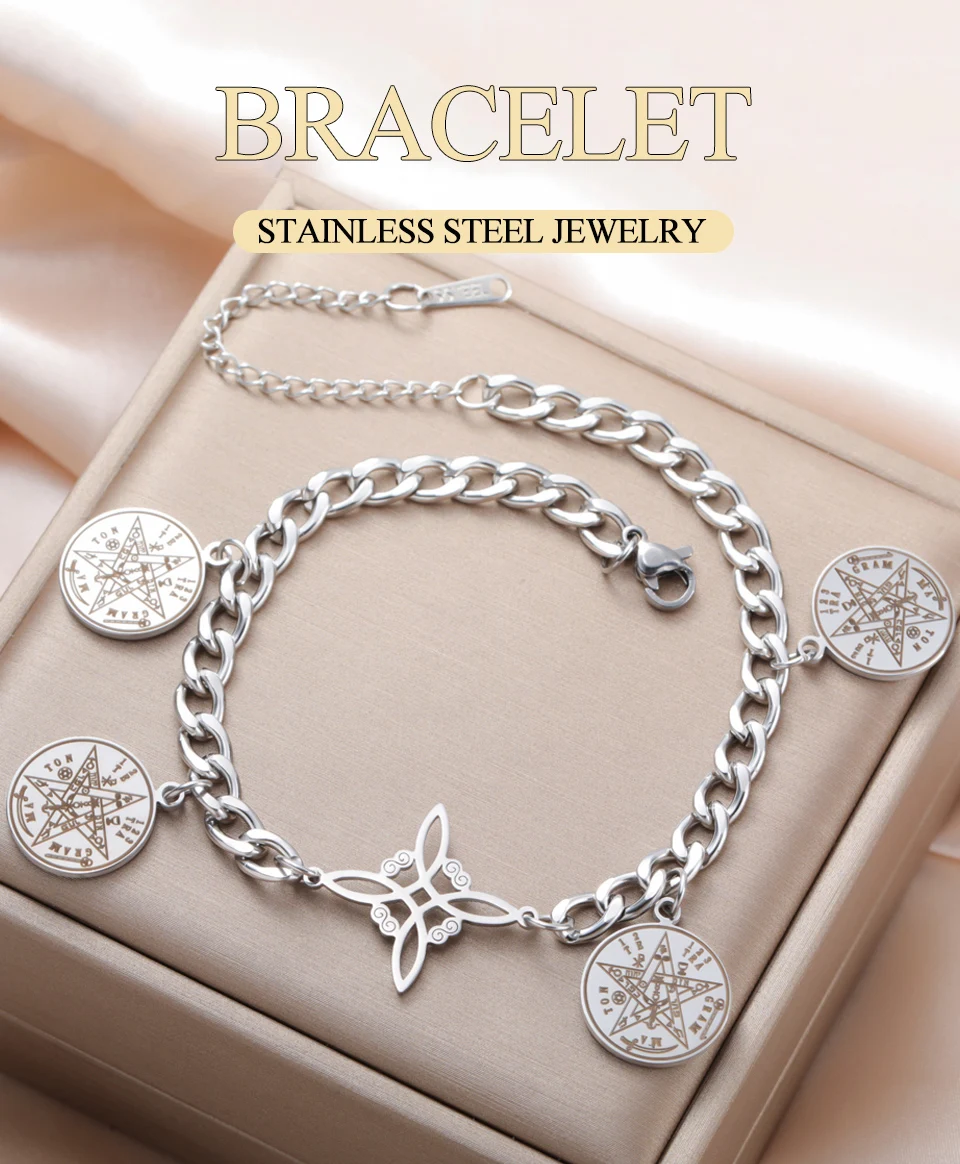 Dawapara Hexenknoten Tetragrammaton Armband Celtics Schutz Hexerei Knoten Figaro Kettenarmbänder Edelstahl Schmuck – Detail 1