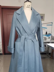 Casual Big Size Water Ripples Overcoat Handmade Loose Double-sided Wool Long Woolen Women Coat Lapel Long Sleeve Jacket