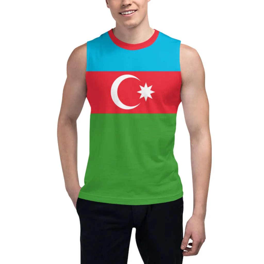 

Sleeveless T-shirt Azerbaijan Flag 3D Men's Boys Tshirt Gyms Tank Tops Fitness Joggers Basketball Training Vest
