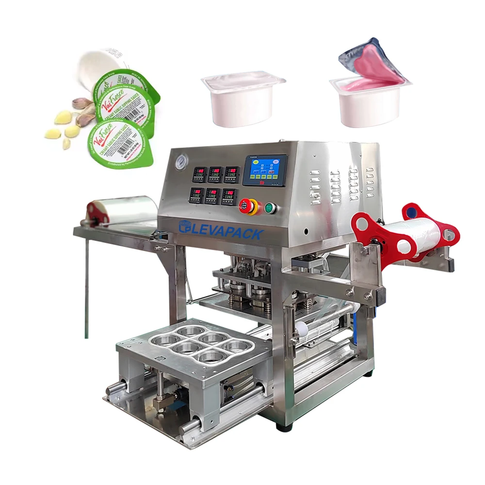 Full Automatic Food Trays Film Sealing Machine For Plastic Containers Vacuum Cup Tray Sealing Machine