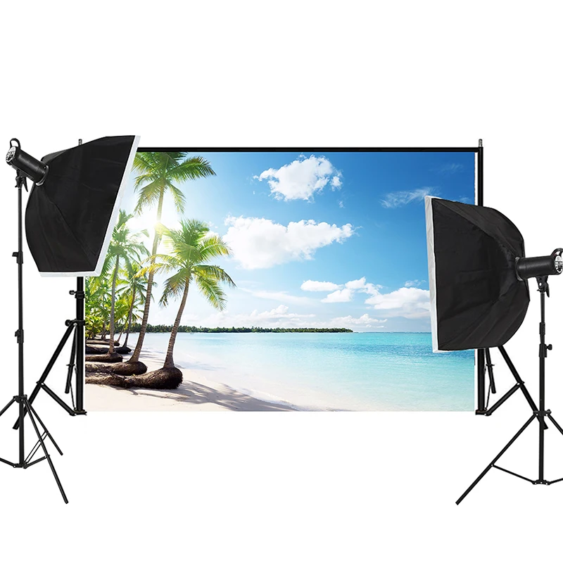 Summer Tropical Beach Photography Background Palm Tree Sea Seaside Ocean Landscape Backdrop Studio Photo Props Party Decoration