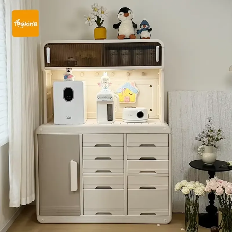 Wireless smart sensor light multi-layer baby drawer wardrobe fully enclosed base back plate children's toy cabinet storage