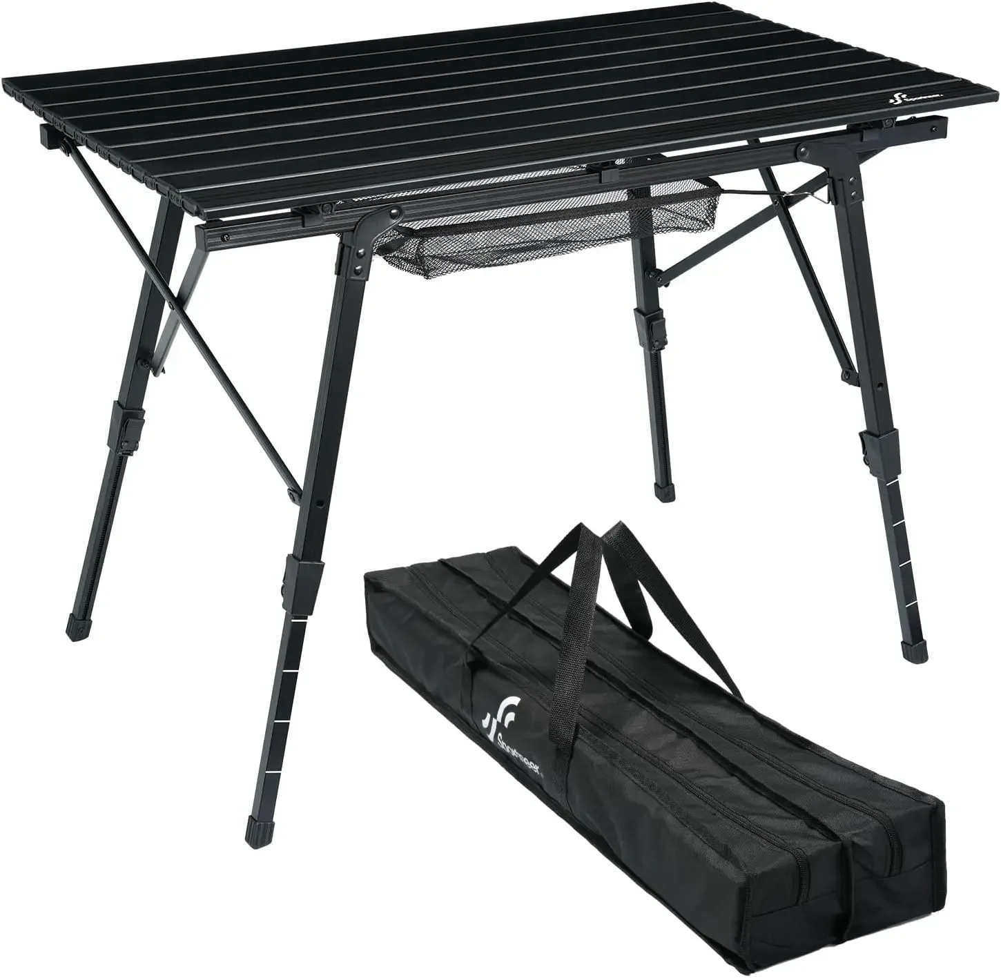 

Camping Tables That Fold Up Lightweight, Adjustable Height Aluminum Folding Table with Top Mesh Layer, Roll Up Camping Table for