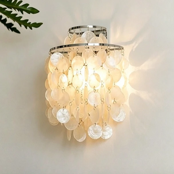 Pearl shell romantic wind chimes wall lamp French indoor cream wind corridor living room bedroom lamp bedside decorative lamp