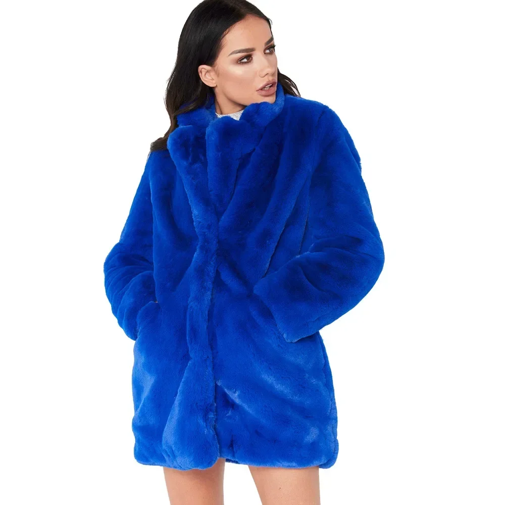 Women Loose Fluffy Red Faux Fur Coat Girls Thick Warm Furry Jacket Long Sleeve Fashion Windbreaker Winter Overcoat Streetwear