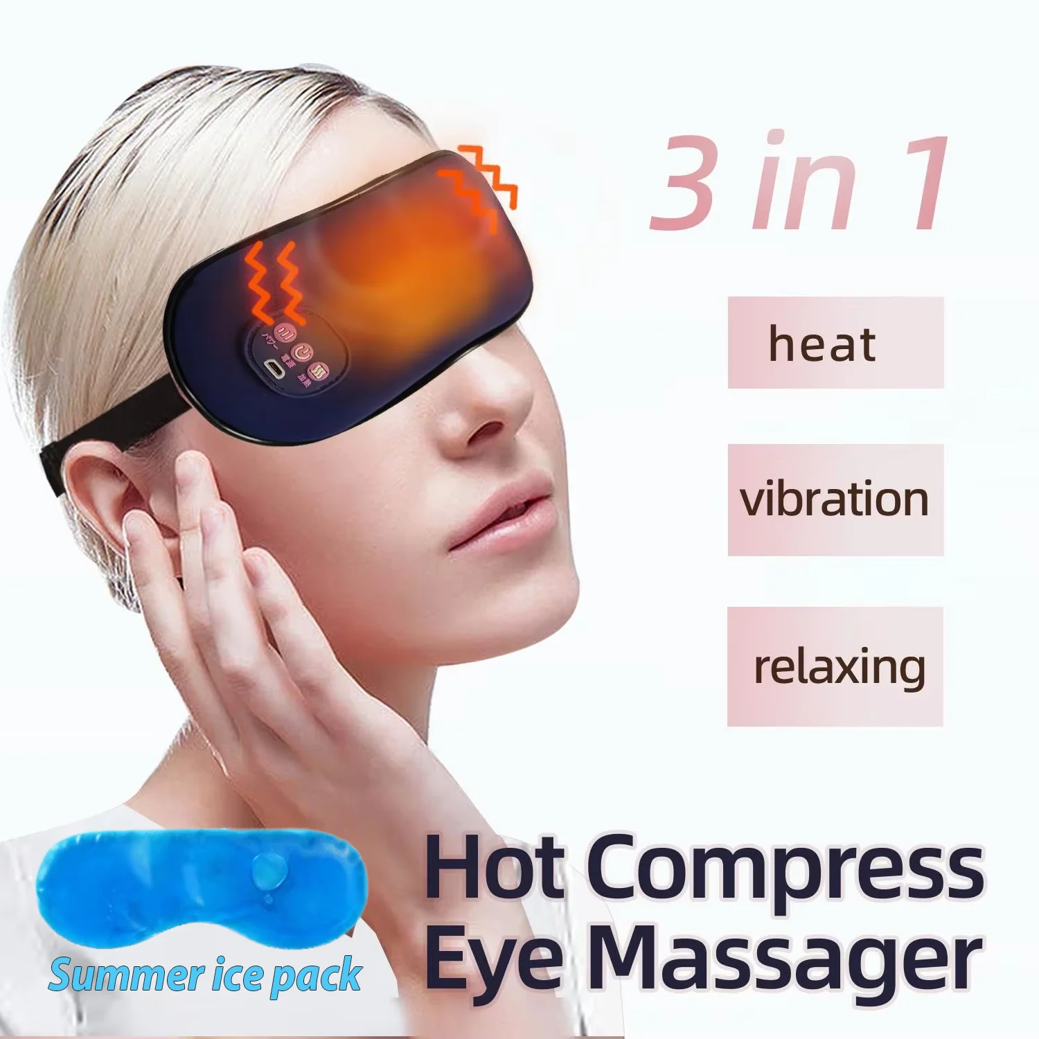 Hot + Ice Massage Eye Mask Electric Heating Eye Massager Relieve Eye Fatigue Dark Circles Sleeping Mask Eyeshadow