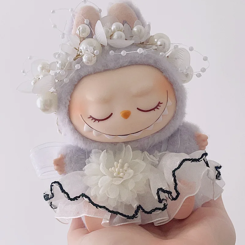 

For 17cm Labubu Doll Dress Doll Clothes White Dress Headband Doll Accessories Labubu Accessories