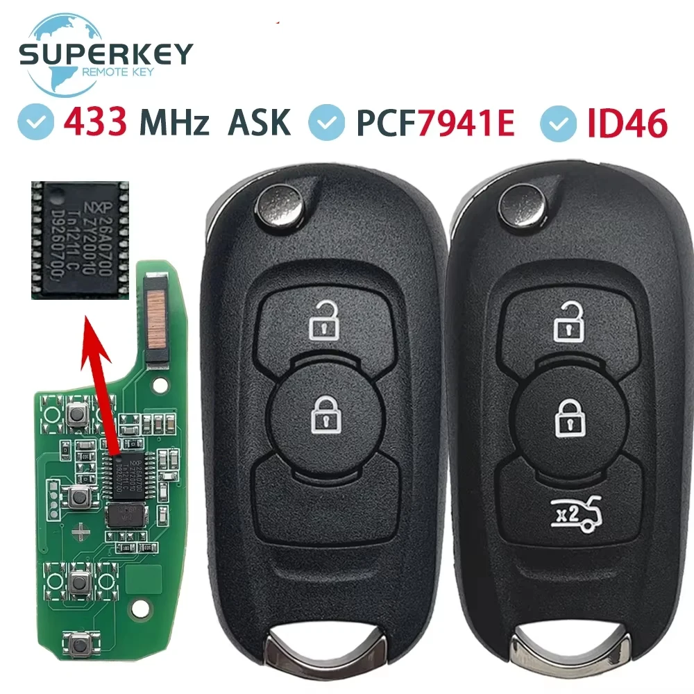 

For Opel Astra K Vauxhall Buick Verano Excelle GT Remote Smart Flip Car Key 2 3 Buttons 315 434MHZ ID46 PCF7941E
