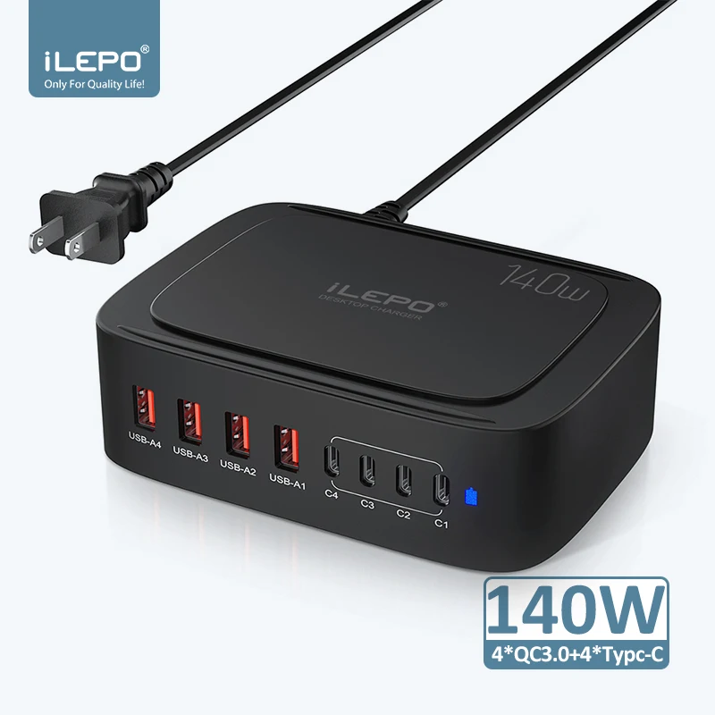 Imagem -02 - Ilepo 140w Multi Usb Carregador Rápido Portas Usb Qc3.0 Laptop Usb-c Estação de Carregamento para Macbook Pro Phone Iphone 14 13 Samsung