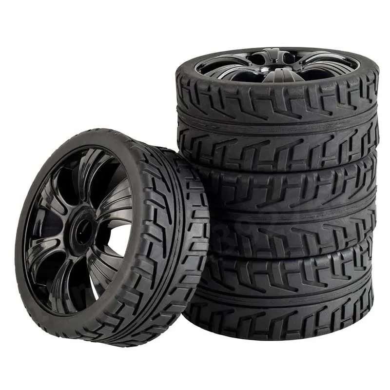 4Pcs RC HSP 100mm*43mm Hexagon Adapter 17mm 1/8 Nitro Remote Control Car Rubber Tyre Tires & Wheel Rim Complete Buggy Tire