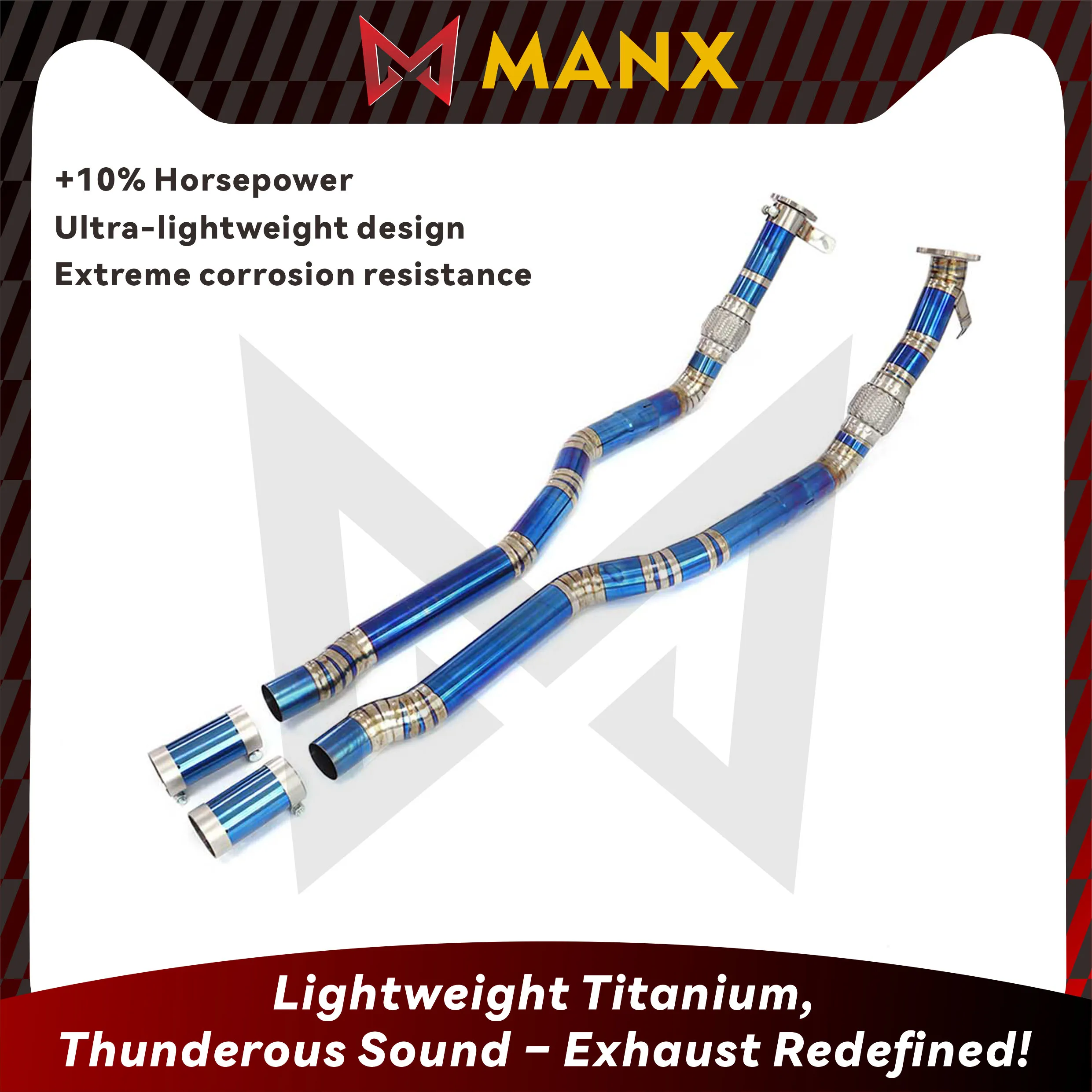 

MANX Titanium Alloy Resonant tube For AUDI RS4 RS5 Focus On Titanium Pipe Clear Loud Sound Car Exhaust Good Heat Dissipation
