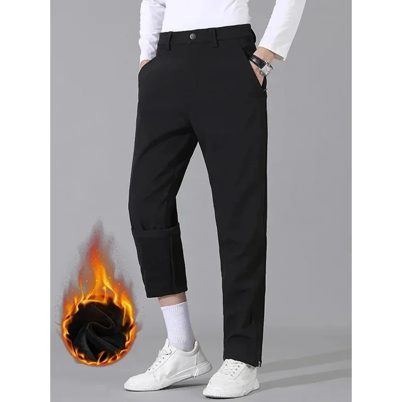 

Waterproof Straight Casual Male Trousers 2024 New Winter Men's Pants Thick Warm Fleece Lined Stretch Golf Slacks Plus Size 8XL