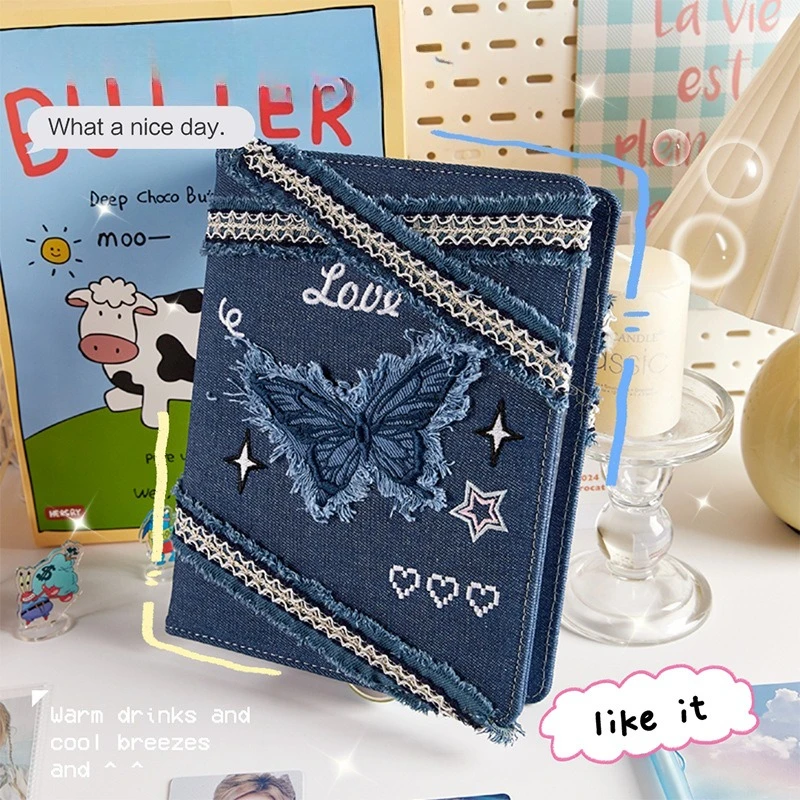 

A5 Denim Butterfly Card Holder for Girls 4 Grid Binder Idol Anime 3-inch Photo Collect Book Korean 포카 바인더