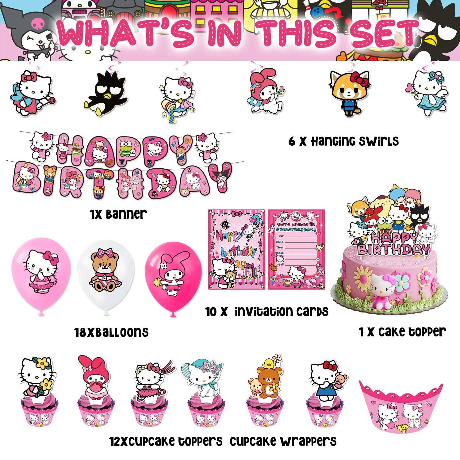 Cartoon Hello Kitty Birthday Party Decorations Set Kids Girl Disposable Tableware Cup Plate Napkin Straw Baby Shower Supplies