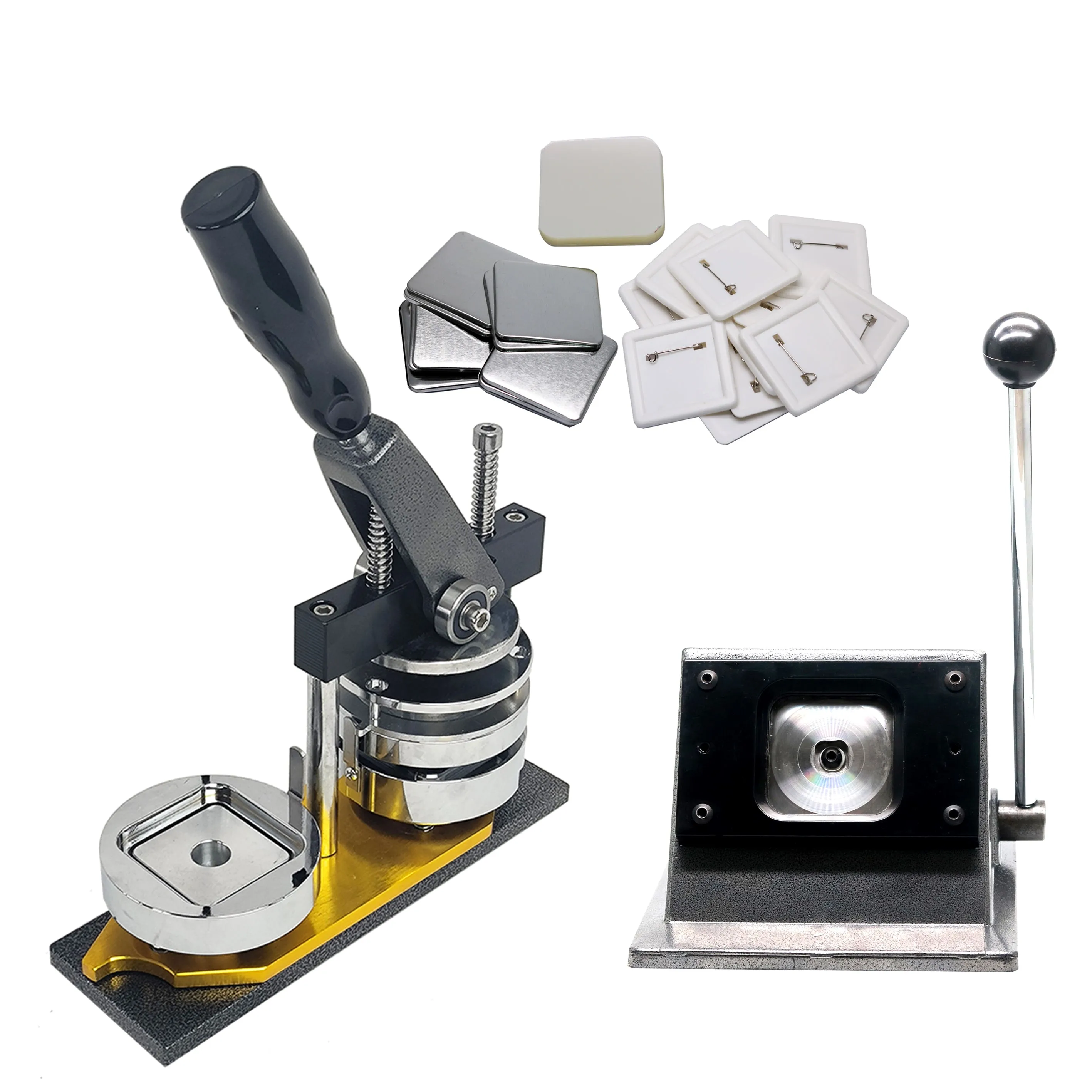 55*55mm Square Button Maker Machine with Cutter 500 Sets Pin Badge Materials