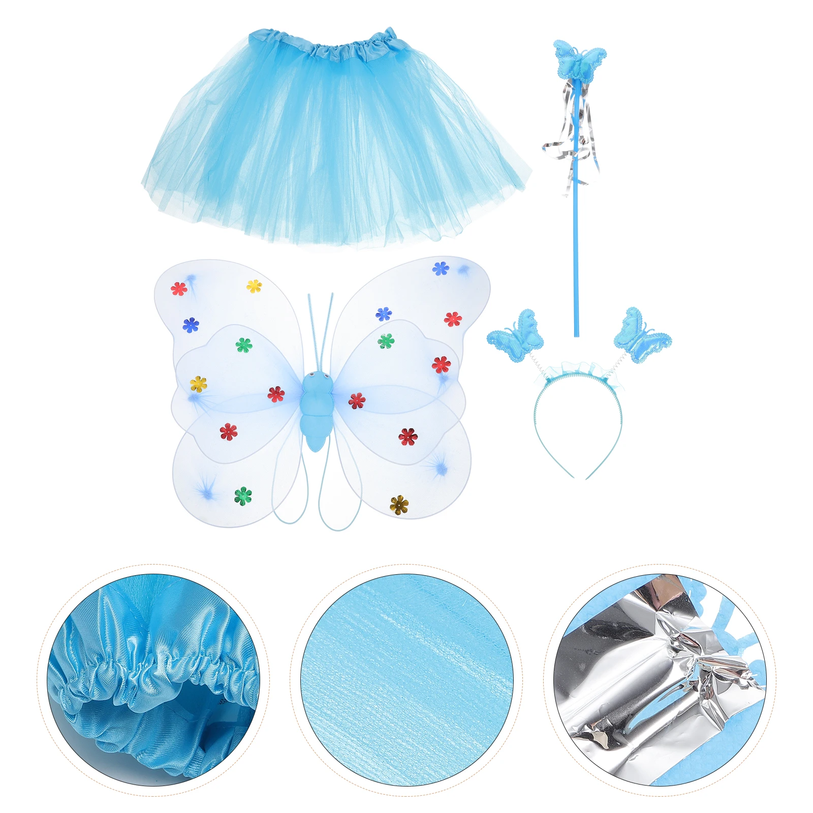 

Fairy Costume Blue Tutu Skirt Wing W for Girls Toddler Angel Cosplay Props Decorative Dress Party Stage Photo Christmas Gift