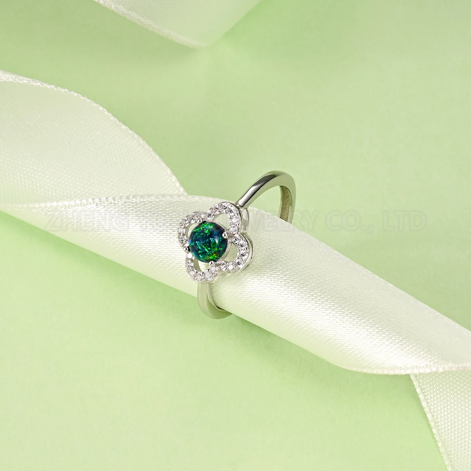 

Four Leaf Clover Rings Green Opal Rings for Women Green Fire Opal Ring Adjustable