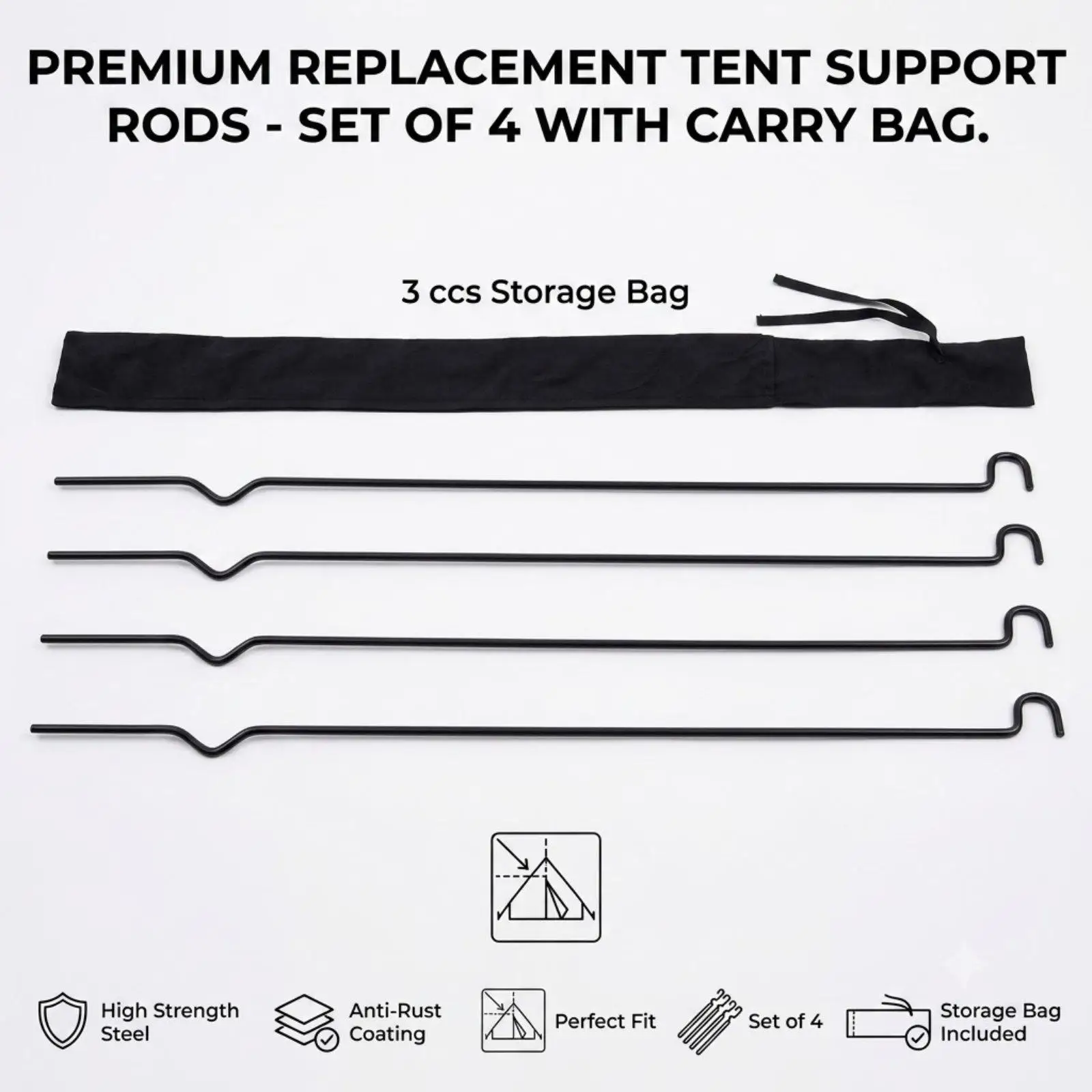 4x Awning Porch Poles Quick Installation Rooftop Tent Awning Rods Set Rooftop Tent Window Support Rod Spare Part for Tent Window