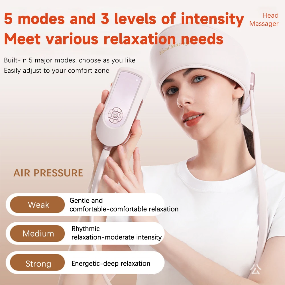 Electric Head Massager with Heat Air Pressure Head Massage Device Eye Muscle Massager Hot Compress Airbag Music 6-Zone Massager