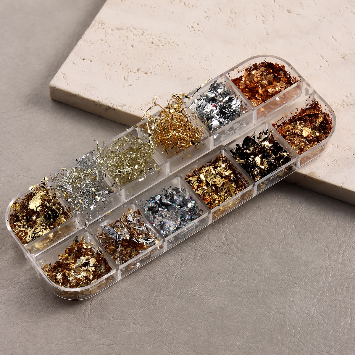 Foglia di alluminio Nail Art Paillettes Oro Argento Fiocchi Lamina irregolare Adesivo Filo Decor Fascino fai da te Paillettes Bonzer Sparkle Accessorio