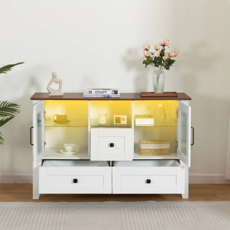 Armário de gaveta, armário de barco, buffet, armário de armazenamento, console de servidor buffet, porta de vidro changhong, branco