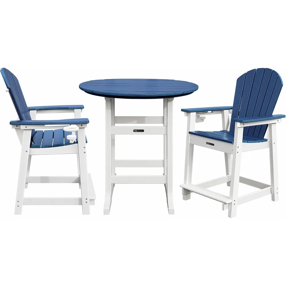

Tall Adirondack Chairs Patio Bar Tables Set of 3, Weather Resistant HDPE 35" Round Outdoor Bar Adirondack Barstools Plastic Heig