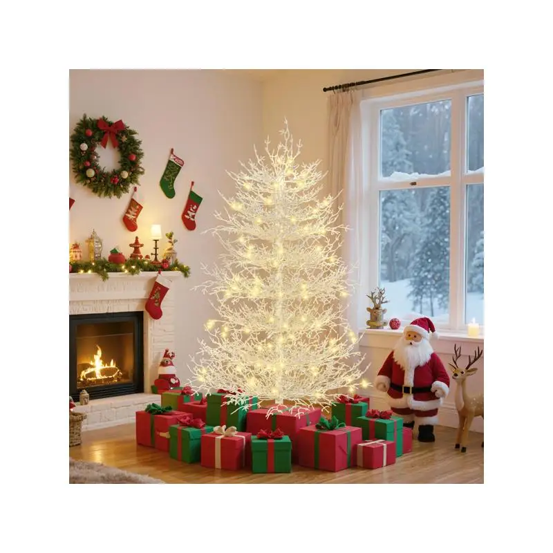 

4FT Pre-lit Aspen Fir Christmas Tree, Hinged Design, 280 Snow Flocked Tips, 230 Warm White LED Lights, Perfect for Home Holiday