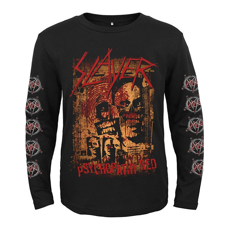 Slayer Show No Mercy Long Sleeve T Shirt Mens Vintage Tshirt Harajuku Streetwear Hip Hop Cotton T-Shirt Tee Tops