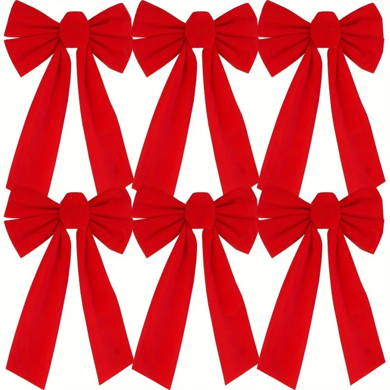 6pcs Red Velvet Christmas Bows,33.02cm x 22.86cm - Perfect for Wreaths, Garlands & Tree Decorations,Indoor/Outdoor Holiday Decor