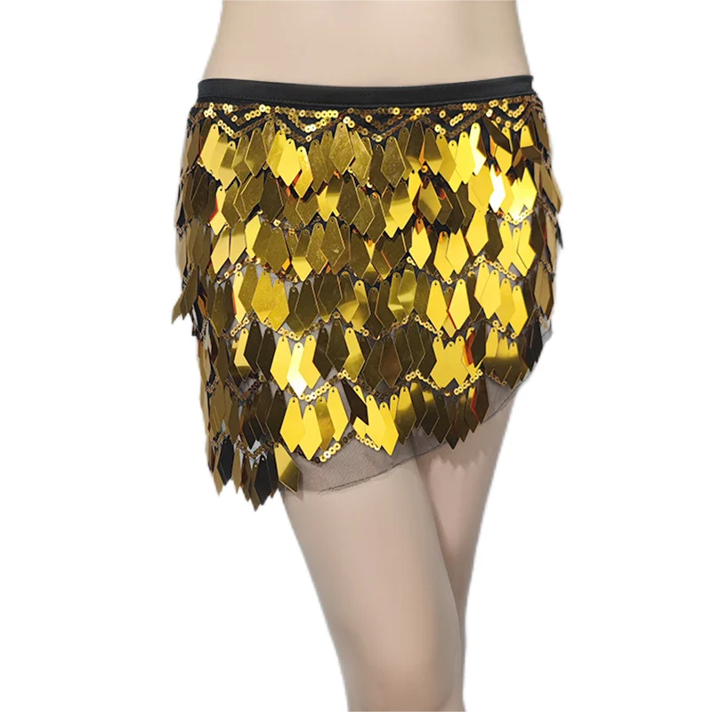 Sciarpa dell'anca di danza del ventre con nappe lucide con paillettes da donna India Carnival Rave Stage Performance vita catena Costume Party Wrap gonna cintura