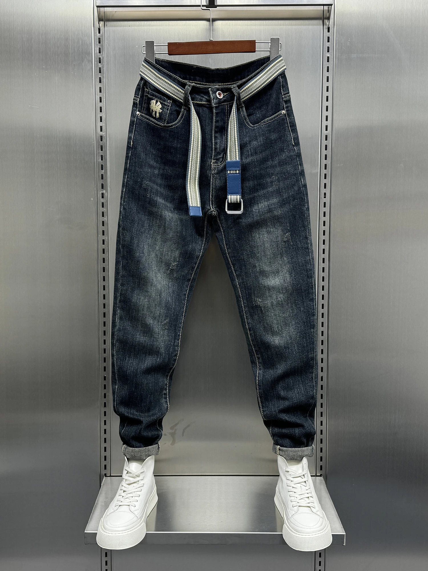 

High-End Men's Slim Fit Jeans 2023 Autumn Waed Straight Leg American Retro Sli Small Foot Pants Youth Trendy Long Pants