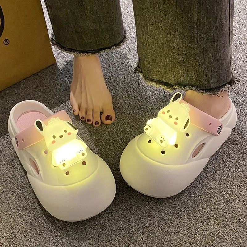 Internet celebrity glowing hole shoes, women's thick soled non slip outer wearing luminous shoes, explosive street cool slippers