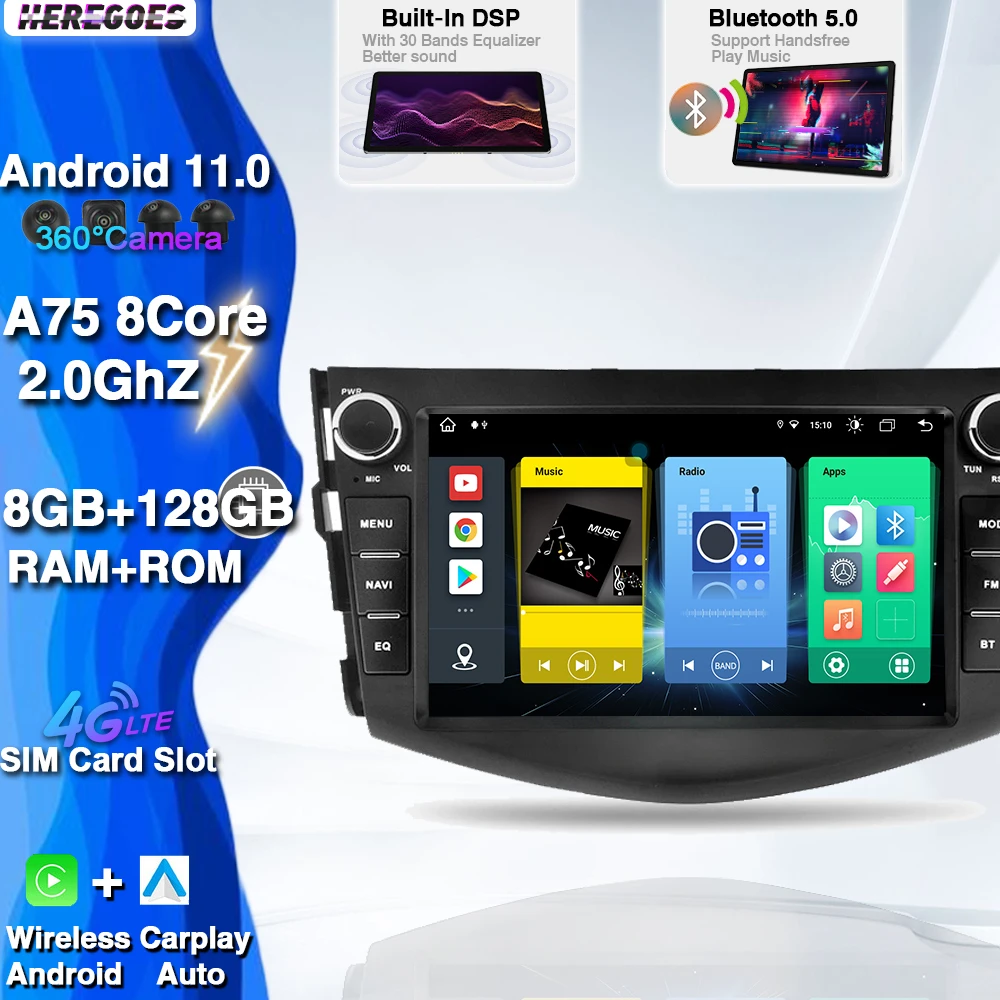 Carplay 2Din Android 11 Car DVD Player For Toyota RAV4 RAV 4 2006 2007-2012 Autoradio 8G+128GB GPS Radio Stereo Wifi Bluetooth