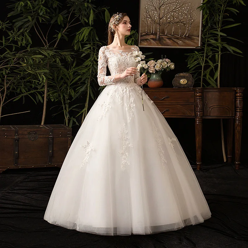 LYG-D35 # Brodé Dentelle Net Robe De Mariée À Lacets Personnaliser Mariée Robe De Bal Robes De Soirée En Gros Customiz Plus La Taille Ivoire