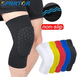 1PC Basketbal Kniebeschermers Mouw Honingraatbrace Elastische Kniebeschermer Beschermende uitrusting Patella Foam Ondersteuning Volleybalondersteuning