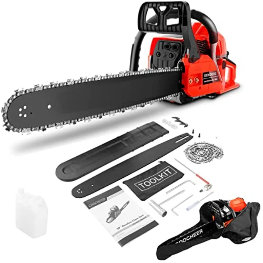 

Бензопила с улучшенным двигателем 62 куб. см, 3.5 л.с., 2-тактная, 20 дюймов, с сумкой для переноски и набором инструментов, бензиновая, для работ по дереву