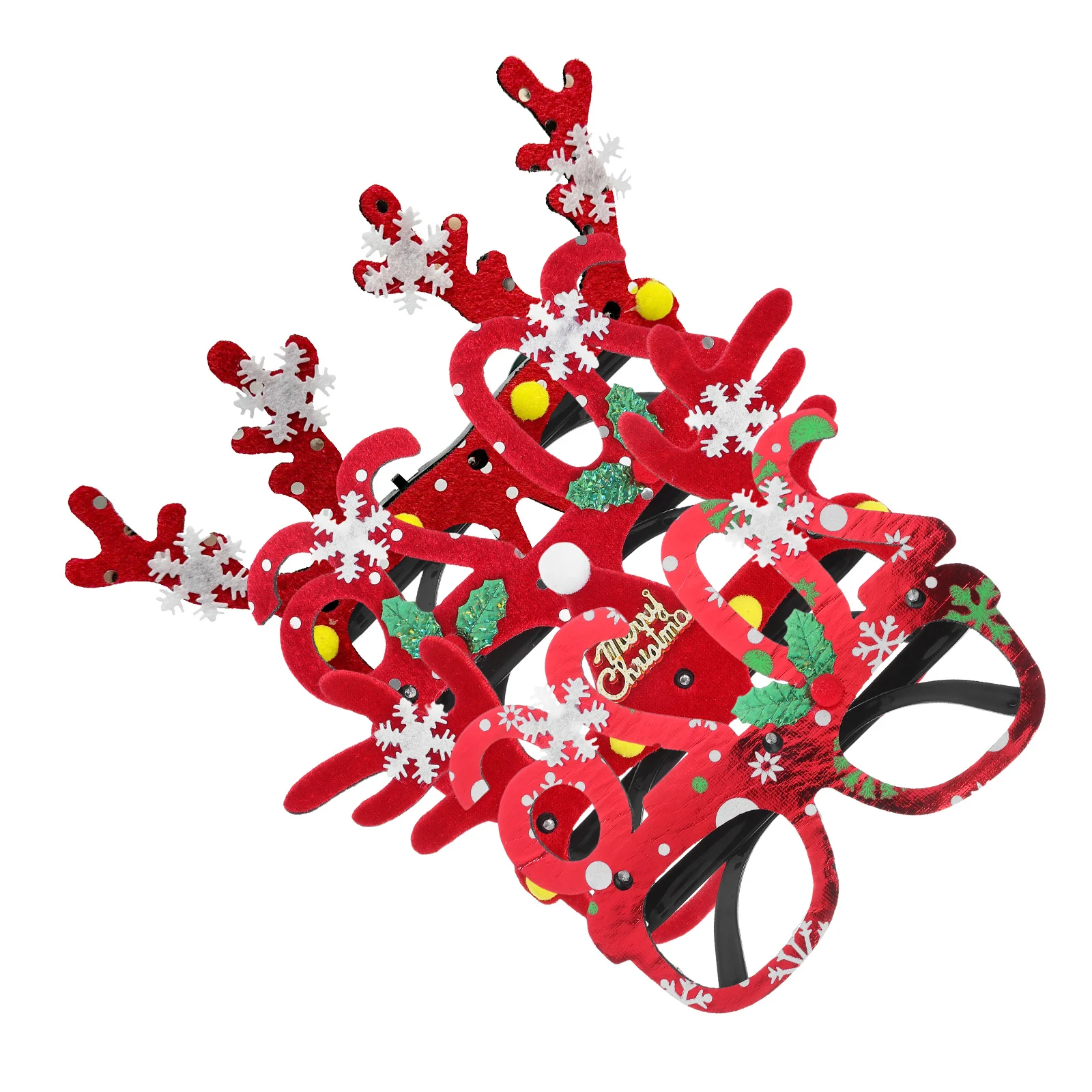 

4Pcs Reindeer Antler LED Christmas Glasses Santa Hat Glitter Holiday Party Eyewear Xmas Costume Favors Reindeer Glasses